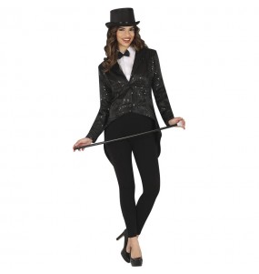 Veste Queue-de-Pie à Paillettes Noires pour Femme