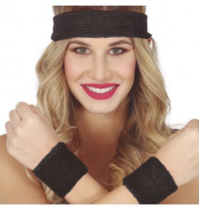 Ensemble poignets et bandeau noir pour compléter vos costumes