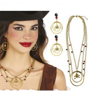 Ensemble boucles d’oreilles et collier pirate métallique pour compléter vos costumes