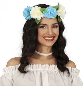 Couronne fleurs blanches et bleues pour compléter vos costumes