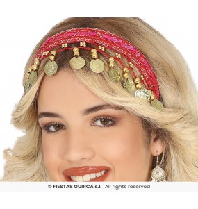 Diadème bohémienne rouge avec pièces pour compléter vos costumes