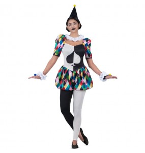 Costume Arlequin Piques multicolores femme