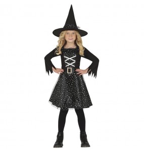 Costume Sorcière avec étoiles argentées fille