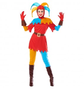 Costume Bouffon médiéval coloré femme
