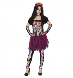 Costume Catrina avec fleurs femme