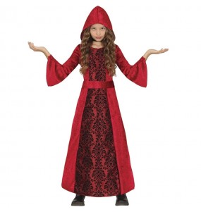 Costume Sorcière rouge avec capuchon fille