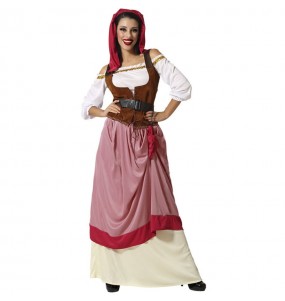 Déguisement Aubergiste médiéval rouge femme