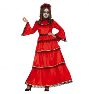 Déguisement Catrina Mexicaine couleur rouge femme