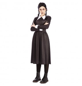 Costume Cosplay Mercredi Addams, Robe + Ceinture + Perruque, Pour Fille