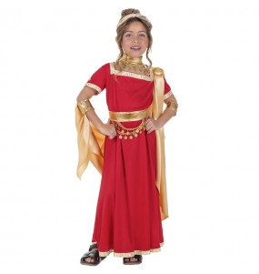 Costume Déesse romaine rouge et dorée fille