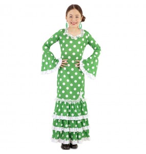 Costume Sévillane verte à pois fille