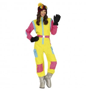 Costume Skieuse rétro jaune femme
