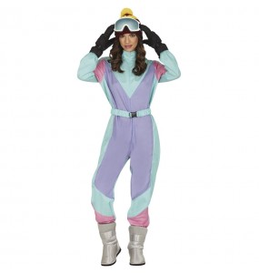 Costume Skieuse rétro bleue femme