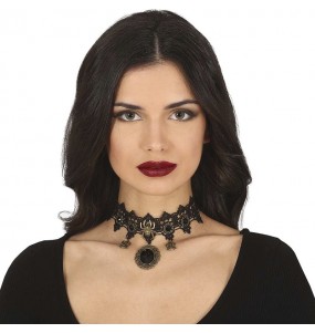 Collier avec pierre noire et araignée