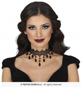Collier ras-du-cou avec pierres noires pendantes pour compléter vos costumes térrifiants
