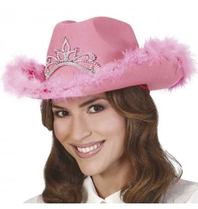 Chapeau de cow-boy rose avec boa