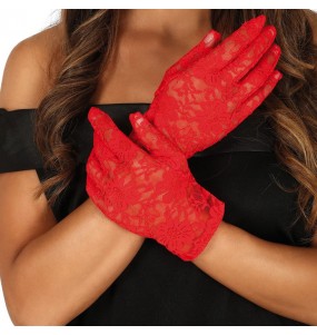 Gants courts ajourés rouges pour compléter vos costumes