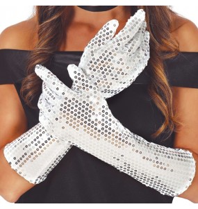 Gants à paillettes argent et longs 