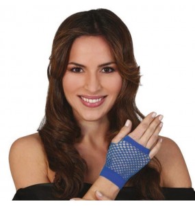 Gants courts en maille bleue pour compléter vos costumes