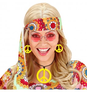 Kit d'accessoires hippie jaune fluo pour compléter vos costumes