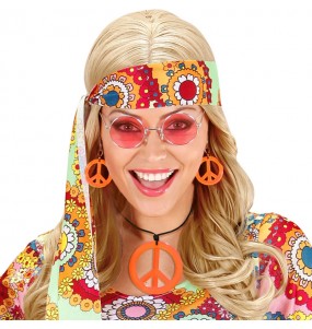 Kit d'accessoires hippie orange fluo pour compléter vos costumes