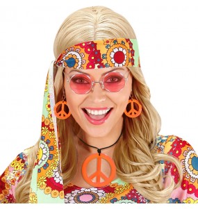 Kit d\'accessoires hippie orange fluo pour compléter vos costumes