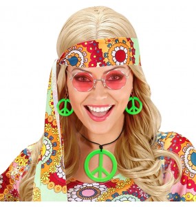 Kit d'accessoires hippie vert fluo pour compléter vos costumes