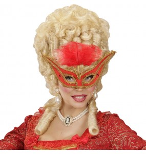 Masque rouge avec garniture de plumes pour compléter vos costumes