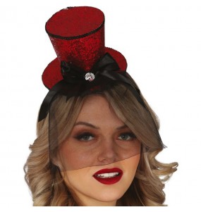 Mini-chapeau rouge brillant avec chapeau rouge brillant et voilette pour compléter vos costumes