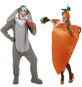 Costumes Lapin aux grandes oreilles et carotte pour se déguiser à duo