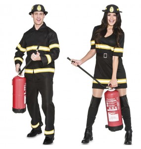 Costumes Pompiers en uniforme noir pour se déguiser à duo