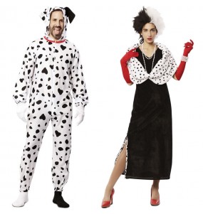 Costumes Cruella de Vil et chien dalmatien pour se déguiser à duo
