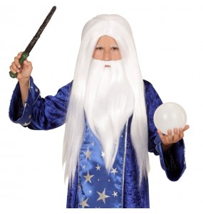 Perruque avec barbe Wizard pour enfants pour compléter vos costumes