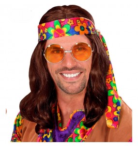 Perruque hippie brune avec bandeau pour compléter vos costumes