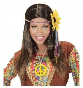 Perruque hippie avec bandeau et marguerite pour compléter vos costumes