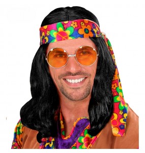 Perruque Hippie brune avec bandeau pour compléter vos costumes
