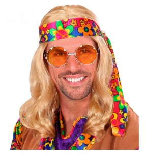 Perruque hippie blonde avec bandeau pour compléter vos costumes