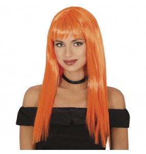 Perruque longue orange pour compléter vos costumes