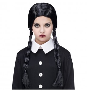 Perruque Wednesday Addams avec tresses pour enfants pour compléter vos costumes térrifiants