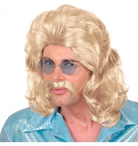 Perruque blonde style 70's avec moustache pour hommes pour compléter vos costumes