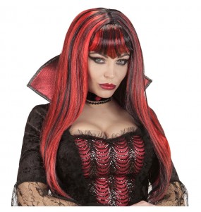 Perruque de vampiresse avec mèches rouges pour compléter vos costumes térrifiants