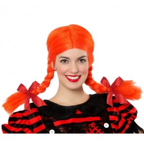 Perruque orange avec grandes tresses pour compléter vos costumes