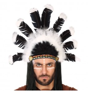 Panache indien noir et blanc avec plumes pour compléter vos costumes