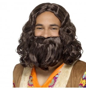 Ensemble perruque et barbe hippie