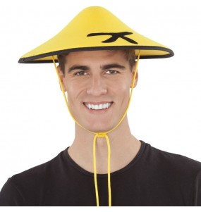Chapeau chinois jaune pour compléter vos costumes