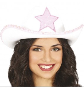 Chapeau de cowgirl blanc avec étoile pour compléter vos costumes