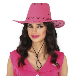 Chapeau cowboy fuchsia effet cuir pour compléter vos costumes