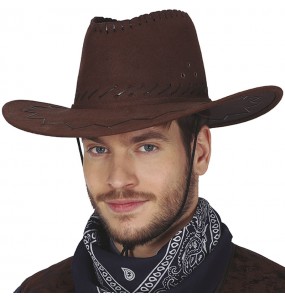 Chapeau de cow-boy effet cuir marron foncé pour compléter vos costumes