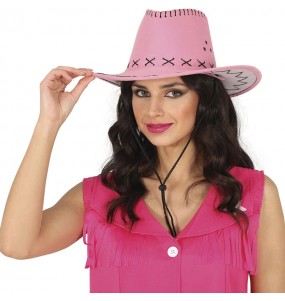 Chapeau cowboy rose effet cuir pour compléter vos costumes