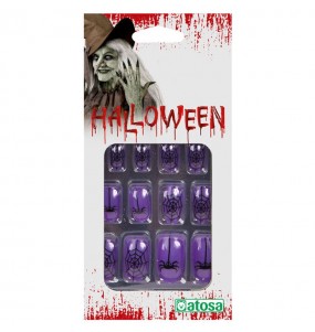 Ongles d'Halloween en violet pour compléter vos costumes térrifiants